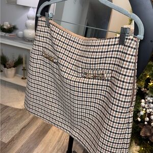 LOFT Black and Brown Houndstooth Mini Skirt